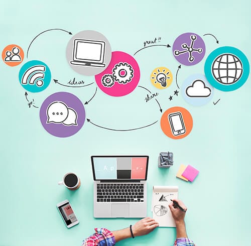 Aerial view of person working at a desk